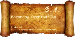 Barancsy Archibáld névjegykártya